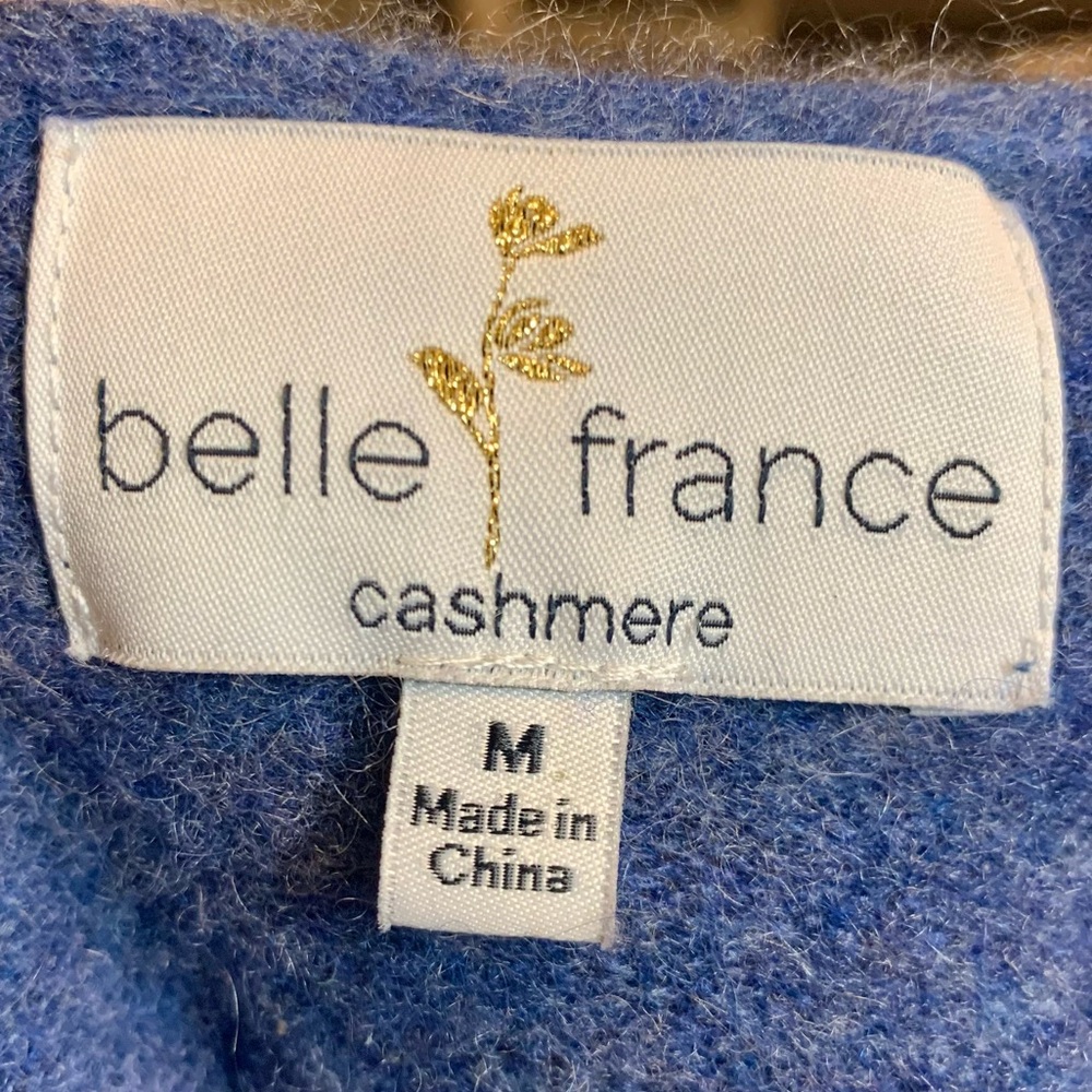 Belle France Cashmere Open Front Cardigan Sweater Blue Size Medium - Picture 10 of 13
